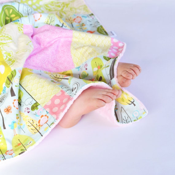 Baby Girl Minky Blanket Small Patchwork Quilt Blanket by ablemabel