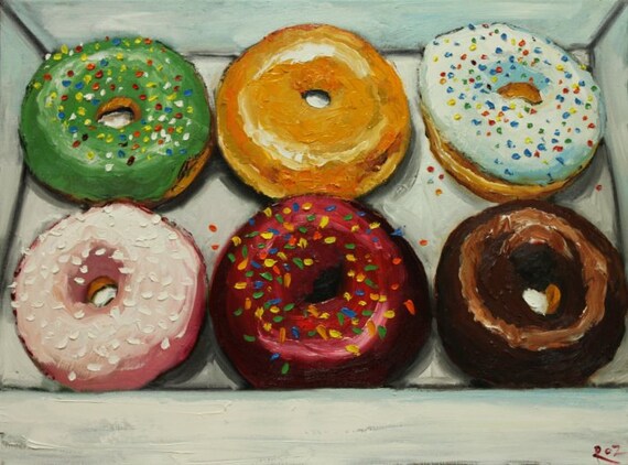 Donuts still life painting 14 18x24 inch original oil by RozArt