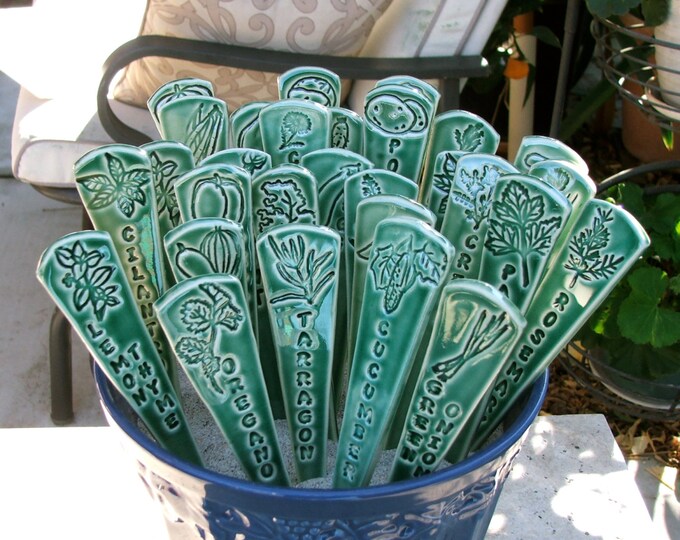 Six Ceramic Garden Markers,  Handmade Herb and Vegetable Markers