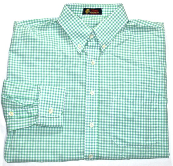 Vintage Green / Blue Button Down Gingham Shirt by VintageMensGoods