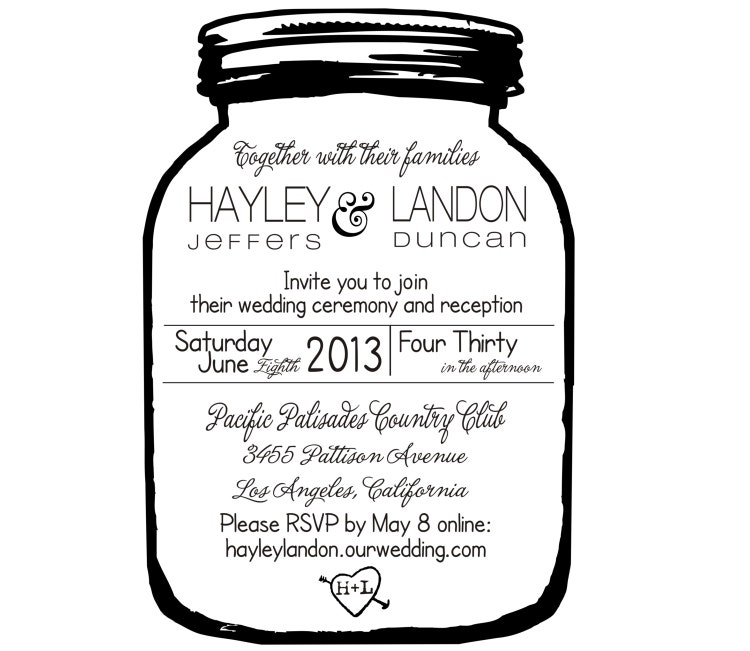 Mason Jar Wedding invitation Rubber Stamp 5714 by ...