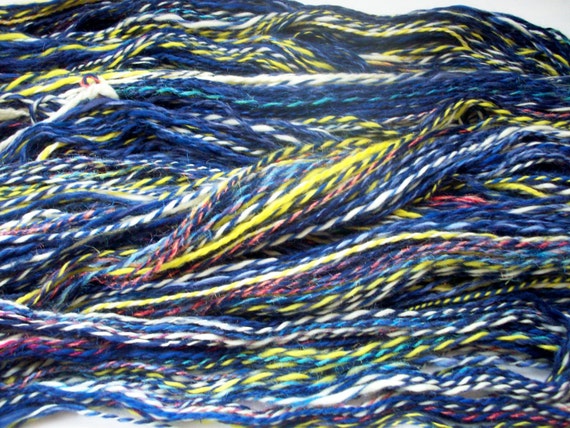 handspun merino, hand dyed, navy, cream, yellow, soft