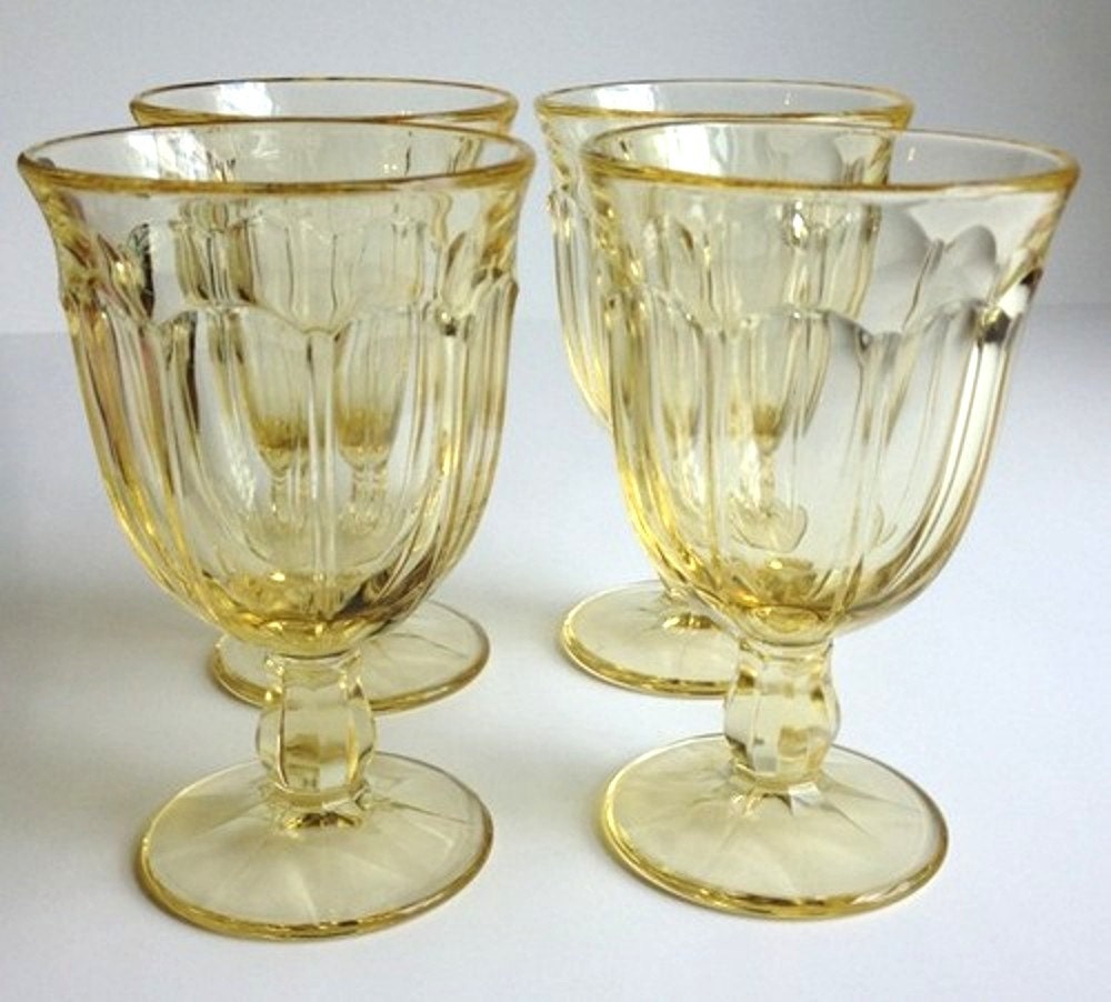 4 Yellow Noritake Water Goblet Provincial Pattern Beverage