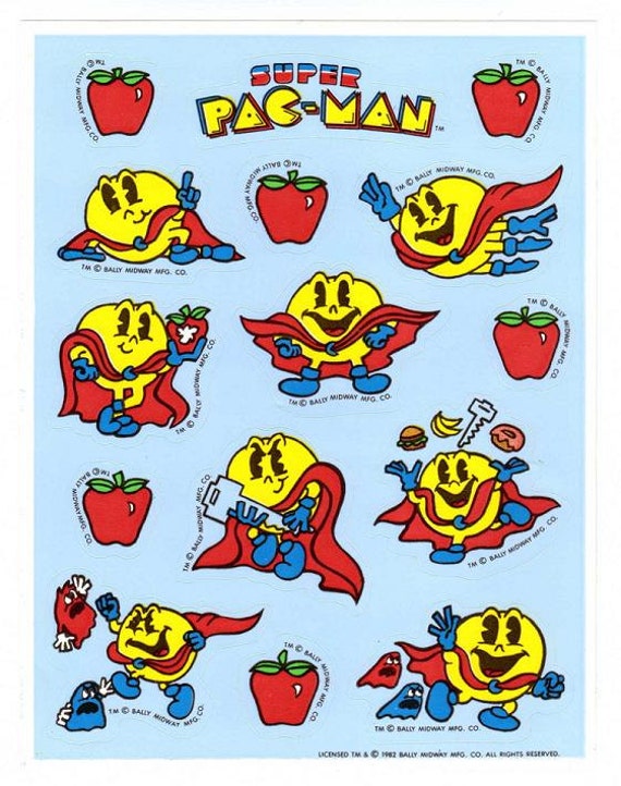 Vintage 1982 Super Pac Man Sticker Sheet Ambassador Hallmark 