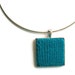 Teal Blue Wool Square Pendant, Cute, Gifts for Her, Knit Jewelry, Minimalist, Geometrical, Textile, Womens Statement Knitted Fashion Jewelry