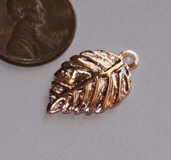10 pcs of Rose gold plated leaf pendant leaf charm leaf