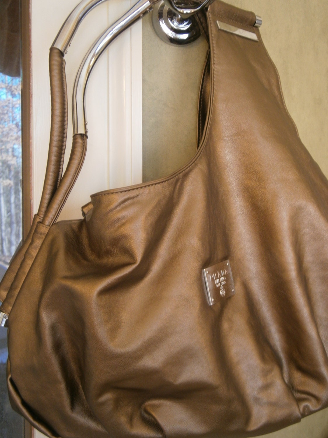 Vtg. PRADA Milano Dal 1913 Large Brown Leather Hobo Handbag