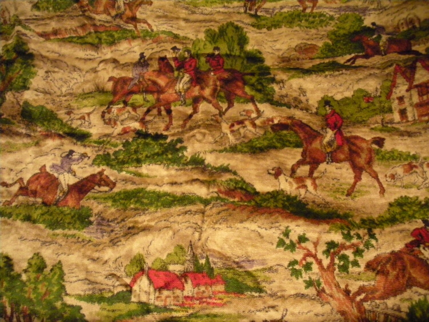 Vintage Fox Hunt Horse Riding Upholstery Fabric