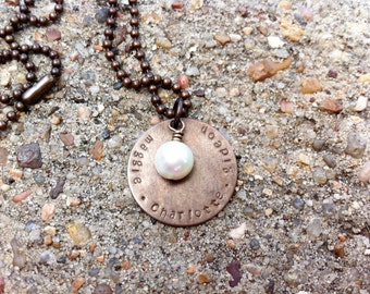 Antiqued Brass Custom Stamped Necklace - Round