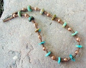 SALE, Natural Turquoise, African Brass & Copper Choker
