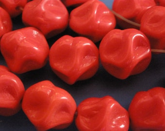 Vintage Glass Beads (6) (10mm) German Red Beads