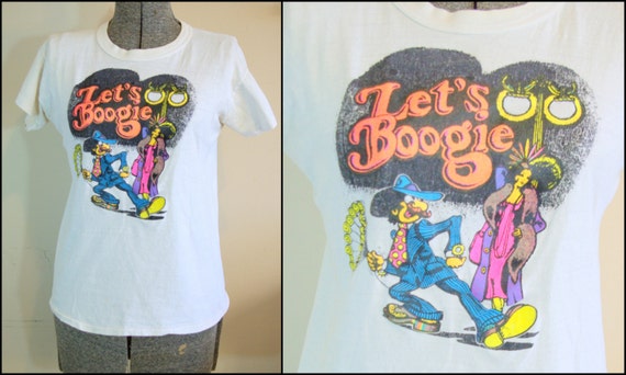 Vintage 1970s Graphic T Shirt LETS BOOGIE by Garry Hanson