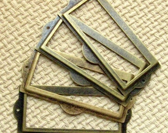 Antique Brass Label Holder - Set of 5 - Antique Bronze Card Holders, Metal Label Holder, Brass Label Frames (LH0014)