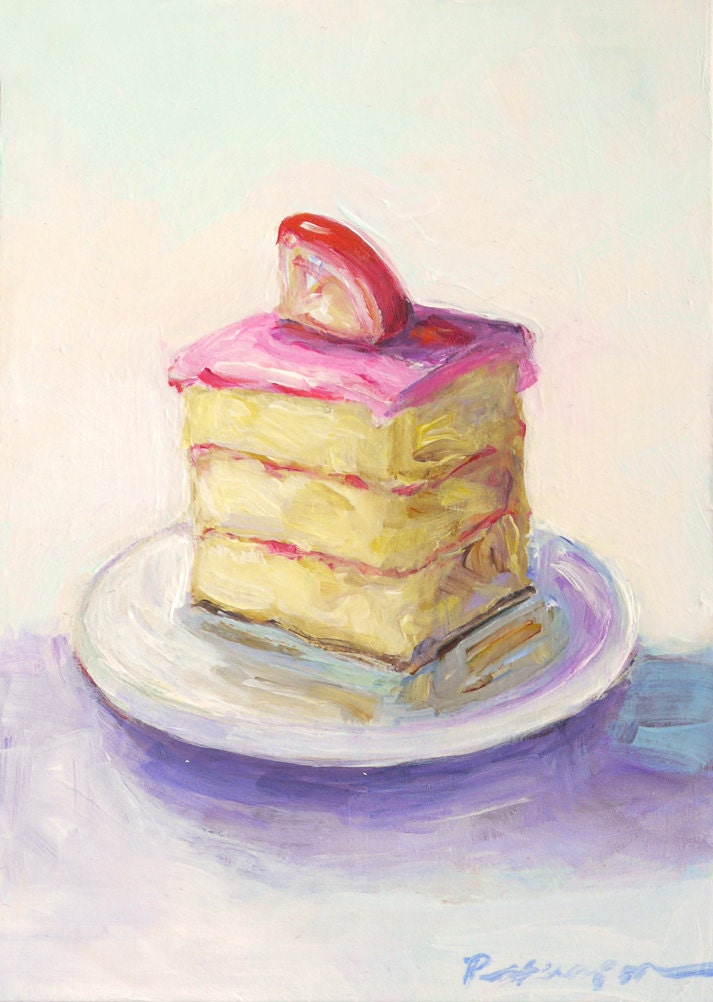 Cake Dessert Still Life Original Painting Home Kitchen Wall