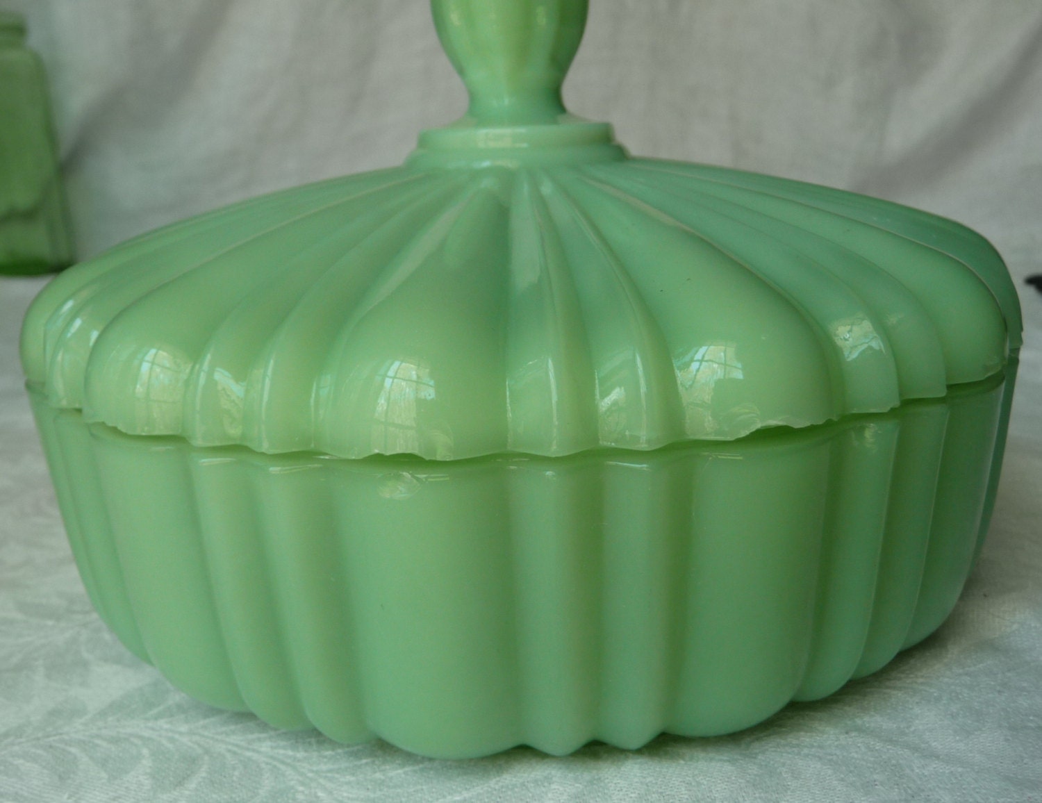 1940s Fire King Jadeite Candy Dish Ribbed Cover Lid