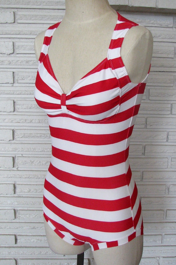 Red and White Striped Aerial Bodysuit Leotard by HarmonyThreads