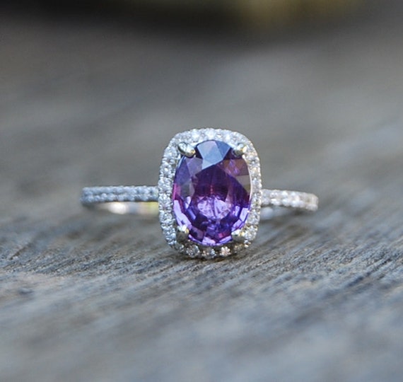 1.38ct Lavender purple blue cushion sapphire ring 14k white