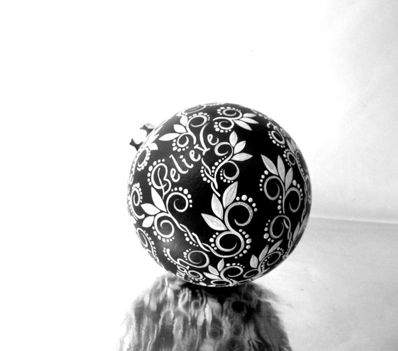 Words: Black and white Hand painted Ornament
