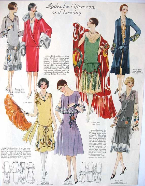 Vintage 1920's Womens Fashions Illustration Print for