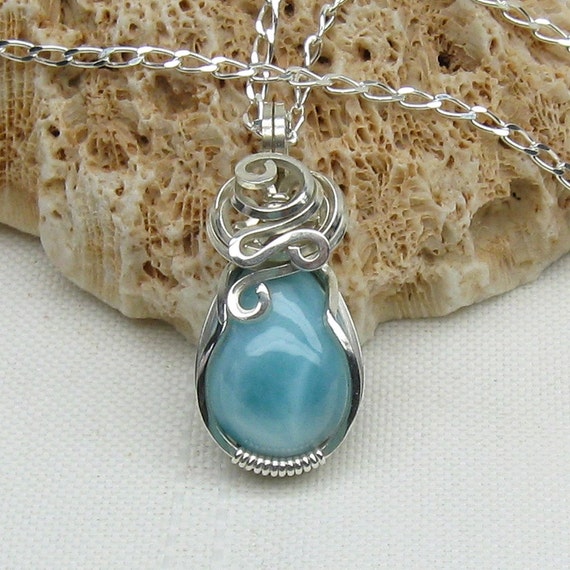 Larimar Necklace Larimar Pendant Sterling Silver Larimar