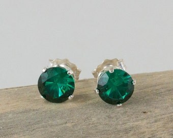 Emerald Stud Earrings 6mm Emerald Post Earrings May Birthstone Emerald Green Earrings