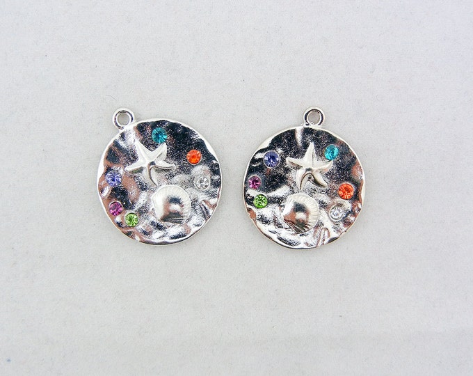 Pair of Marine Charms with Multi Colored Rhinestones Silver-tone