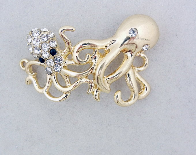 Gold-tone Octopus Double Link Pendant with Rhinestones