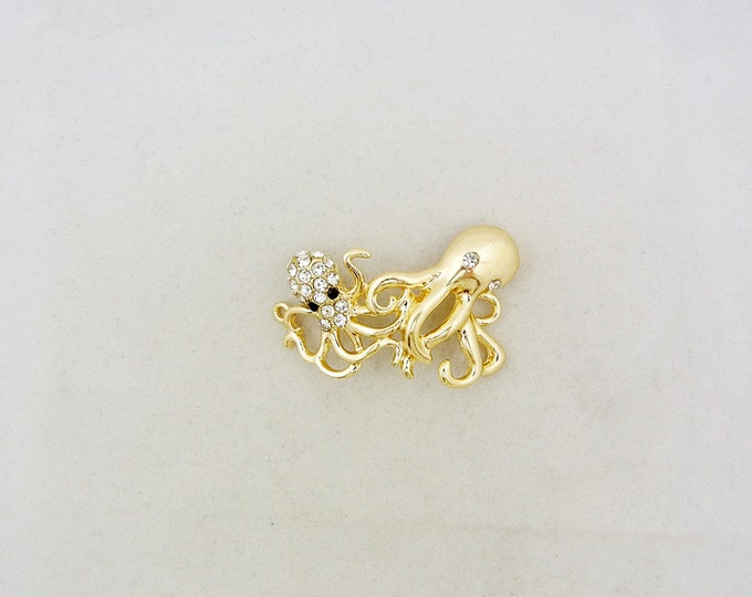Gold-tone Octopus Double Link Pendant with Rhinestones