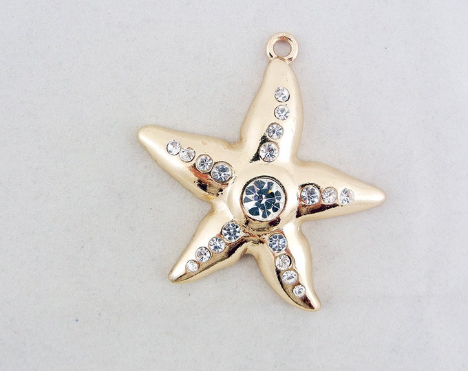 Gold-tone Starfish Charm Pendant Rhinestones