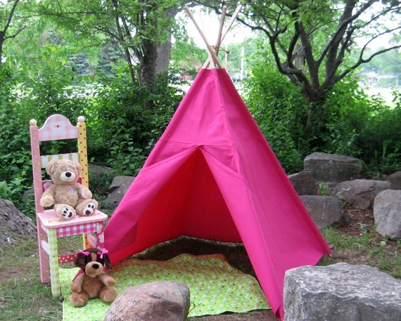 Canvas Kids Tent, Teepee, Tipi, Ready to Ship in Hot Pink, or Choose from 14 colors, Large and Durable, 6 Foot Poles Included, Save 10%