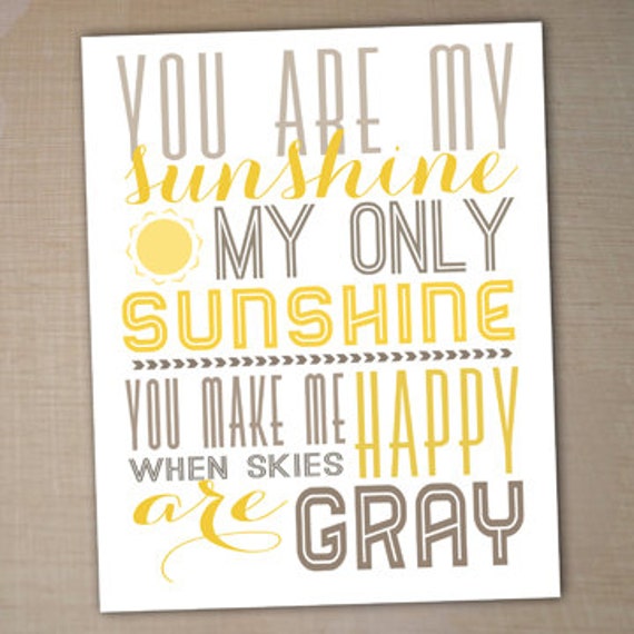 Download you are my sunshine printable typography poster nursery