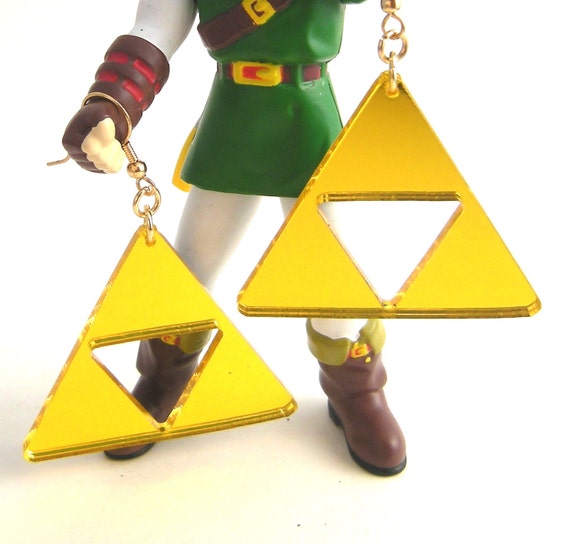 Large Zelda Triforce Retro Gaming Earrings Link Gold Geek