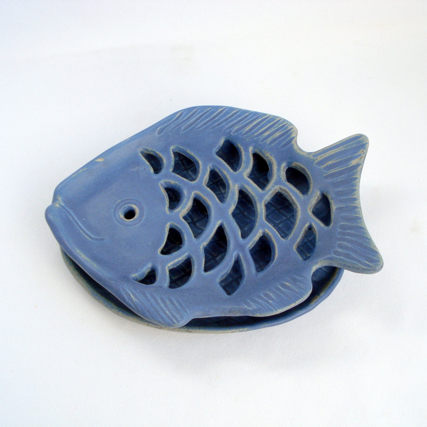 Blue stone glaze Soap dish fish shape Made to order