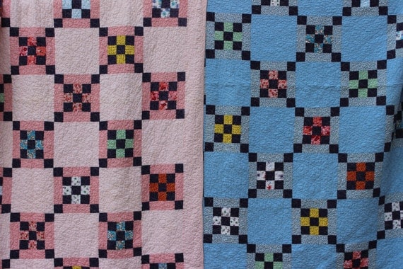 Pair of Quilts Pink and Blue Feedsack