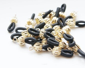 10pcs Bright Gold Tone with Black Elastic Eye Glass Holder - 18x7mm (07) (I-366)