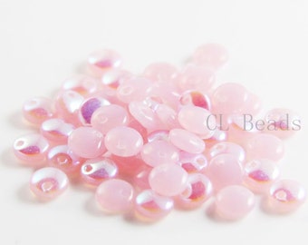 50pcs Czech Glass Beads - Lentils with One Hole - Milky Pink AB 6mm (X71010) (L-138)