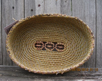 Coiled Pine Needle Basket with Walnut Slices-Oval in shape