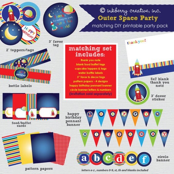 Out of this World - Space Theme Birthday Party - DIY/Printable Complete Party Pack Il_570xn
