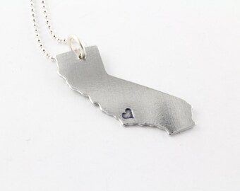 Personalized State of California Necklace - Hand Stamped State Outline - California Girl - CA - Customized - Custom