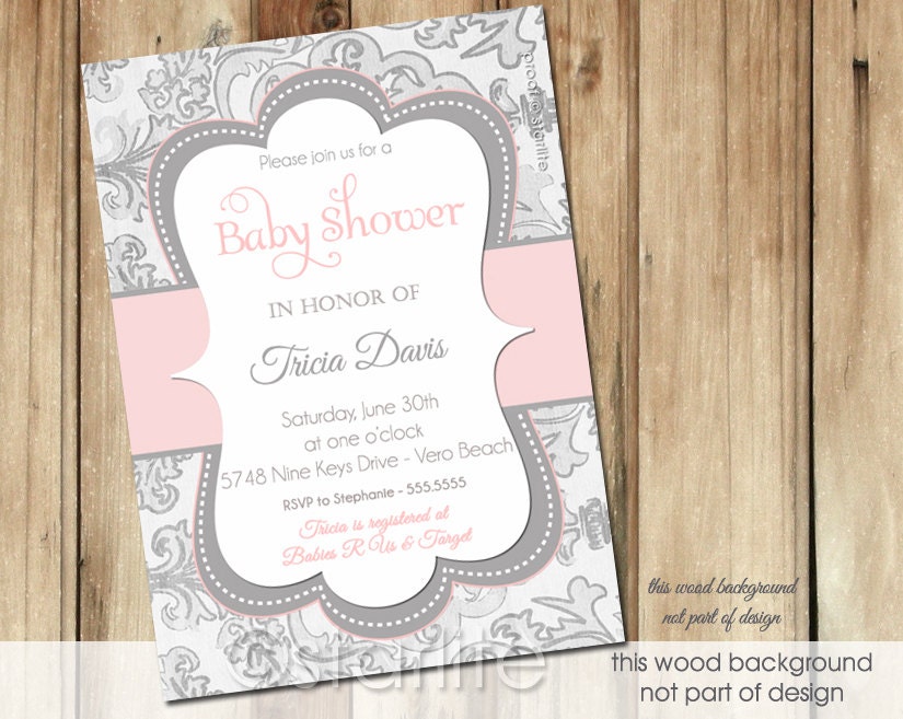 Pink And Gray Baby Shower Invitations 5