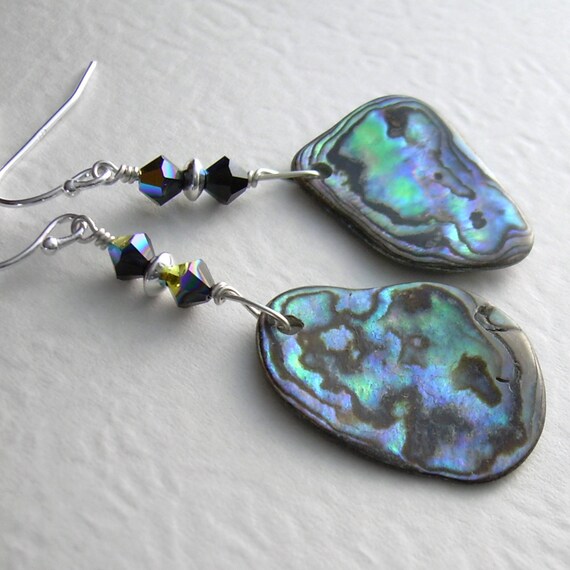 Iridescent Abalone Shell Earrings Blue Green Paua by cindylouwho2