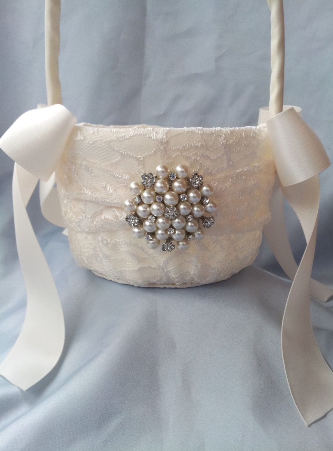 Ivory Flower Girl Basket Flower Girl Basket Pearl Rhinestone