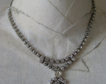 Rhinestone Necklace Clear Silver Vintage