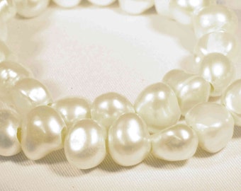Large Hole Pearl Baroque Pearl Nugget Pearl Freshwater Pearl white ivory 8-10mm NEW ---10 pieces strand 2.5mm hole--high quality #LH8016