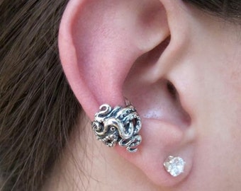 Octopus Ear Cuff Tentacle Twist Ear Cuff Silver Ear Cuff Octopus Jewelry Steampunk Ear Cuff Earcuff Non-Pierced Tentacle Earring Statement