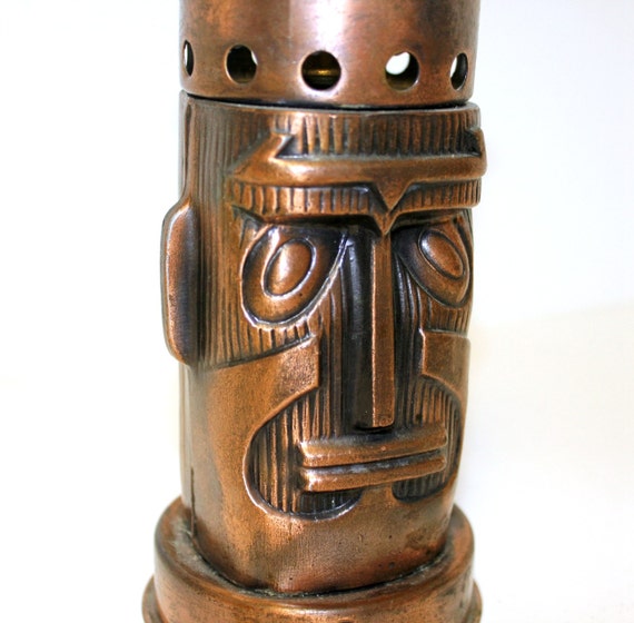 Vintage Kon Tiki Oil Lamp Copper Metal Art Hawaiian