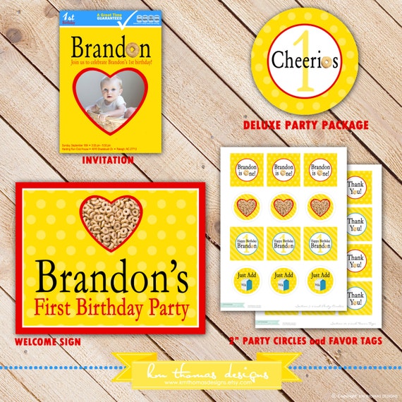 1st Birthday Cereal Party Decorations - Printable Party Package - Invitation - Thank you card - Cupcake Topper - Birthday Banner Il_570xn