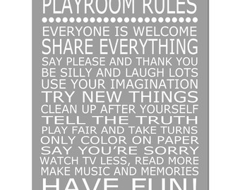 Playroom Rules - 11x14 Quote Print - Modern Nursery Childrens Decor - Kids Wall Art - Choose Your Colors