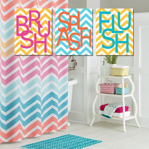 Kids Bathroom Wall Art Print Set Of Three 11x14 Chevron By