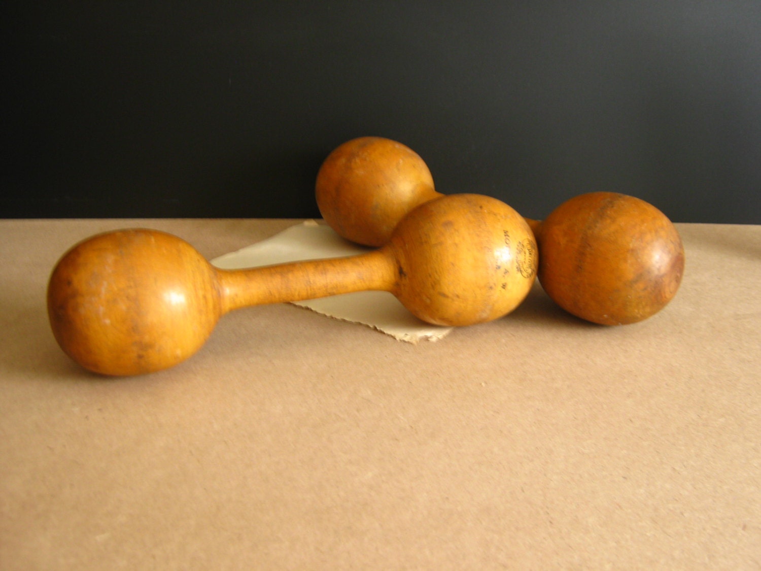 Vintage Wood Barbell Exercise Equipment by RollingHillsVintage